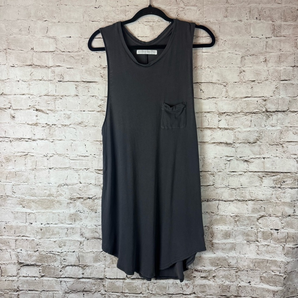 ANDERSON Women's Small Dark Grey 100% Cotton Sleeveless T Tee Shirt Dress Pocket